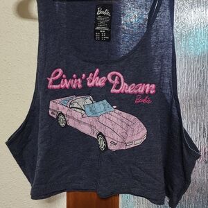 Barbie Women's Navy Tank Top with Pink Graphic